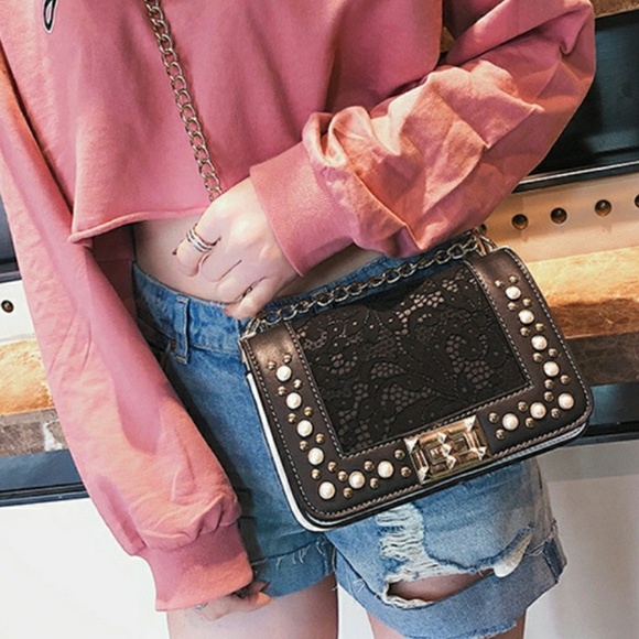 Studded Lace Detail Sling Purse - Picture 2 of 6